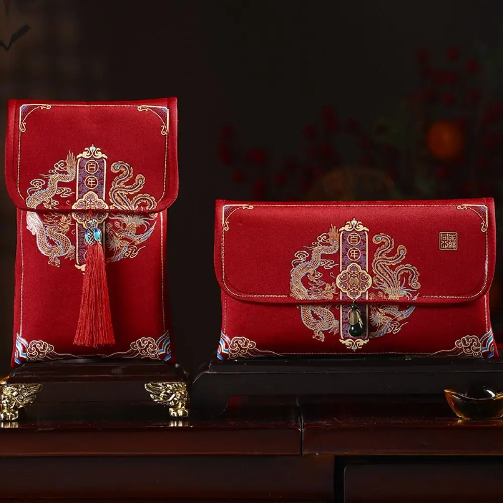 Multiple Patterns 2024 Money Pocket Best Wishes Embroidery New Year's Blessing Bag Tassel Design Money Bags Chinese Wedding
