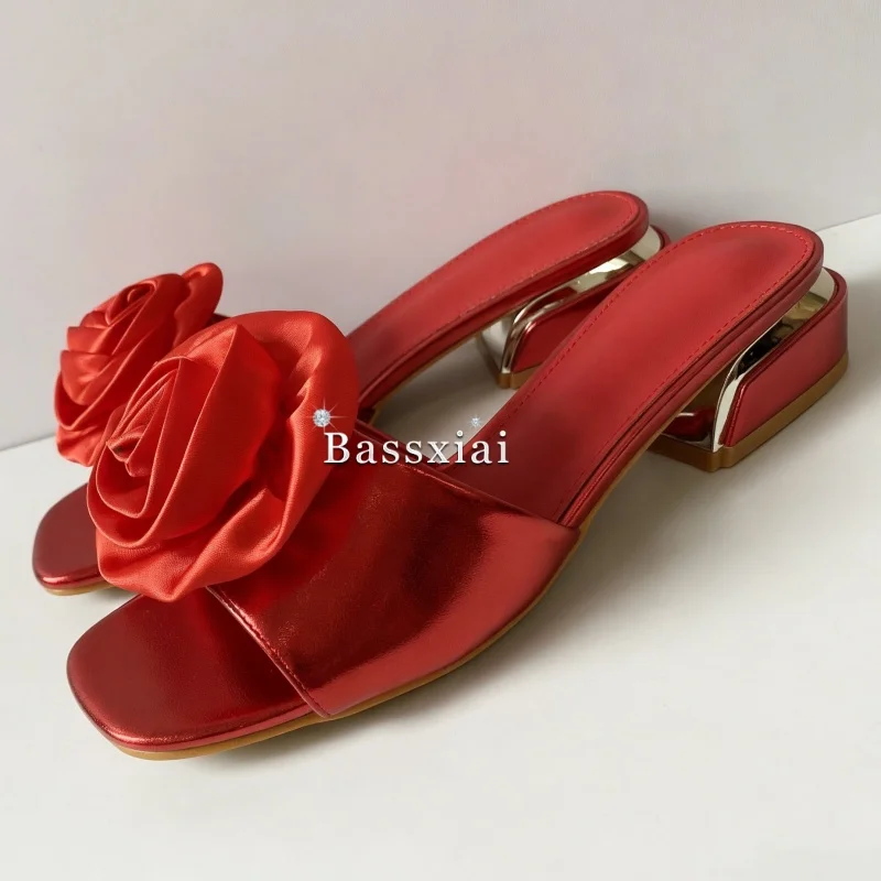 Concise Style Handmade Flower Decor Outwear Mules Spring Summer Slingbacks Open Toe Slim Women Slippers view 2