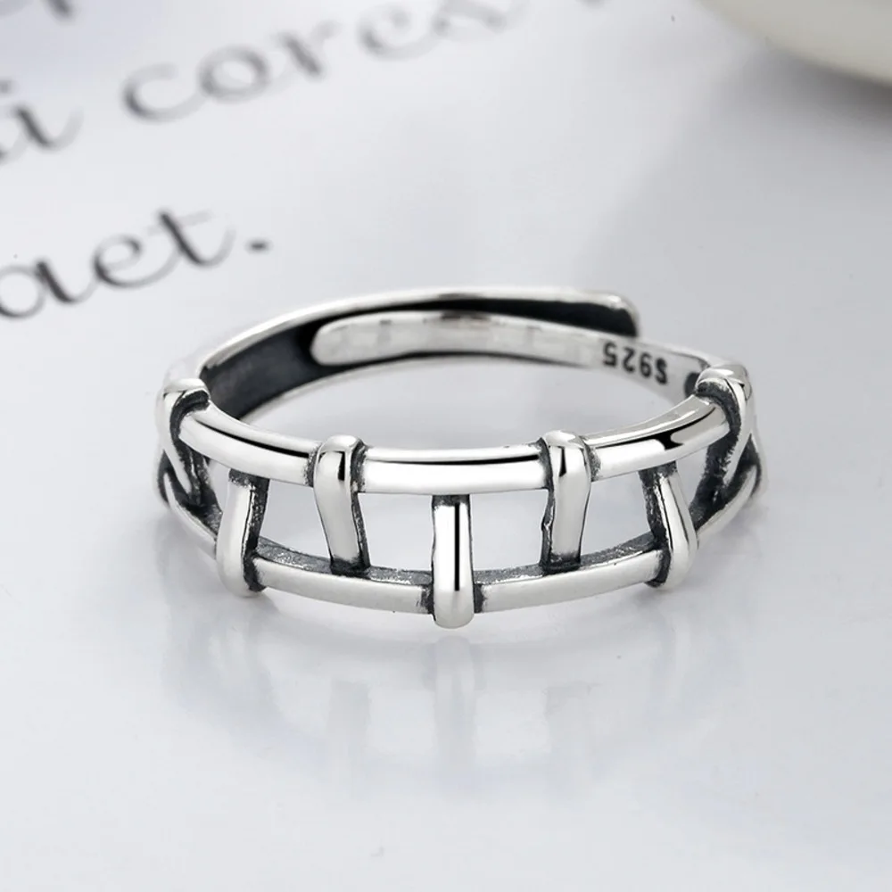 Real Solid 925 Sterling Silver Band Men Women Lucky Woven Braided Mesh Hollow Ring