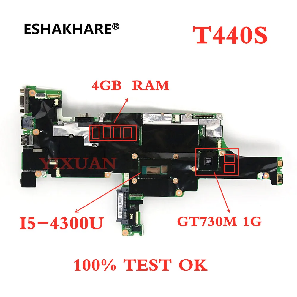 

I5-4300U for Lenovo T440S Laptop motherboard with I5-4300U 4GB RAM GT730M 1GB NM-A051 FRU:04X3948 motherboard 100% test work