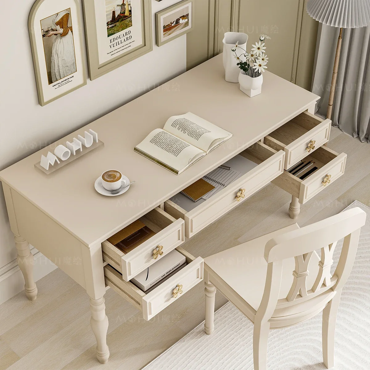 مكتب كمبيوتر مكتبي بسيط وحديث، مكتب بتصميم راقي من الخشب الصلب #4