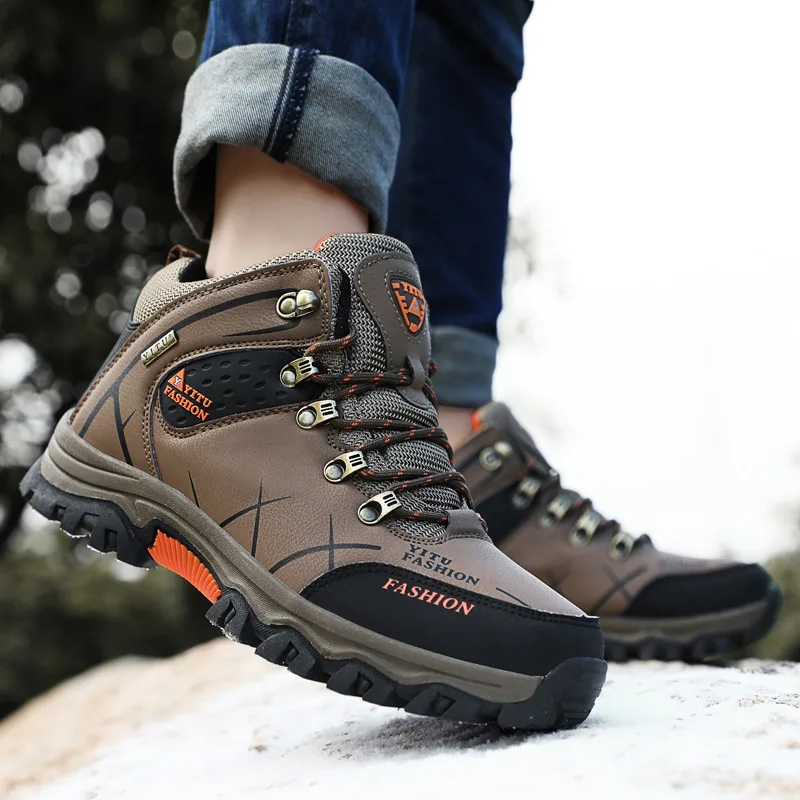 2024 Winter plushed erwärmt Herren Wanderschuhe bequeme Leder Trekking Schuhe Mann rutsch feste High Top Outdoor-Turnschuhe für Männer