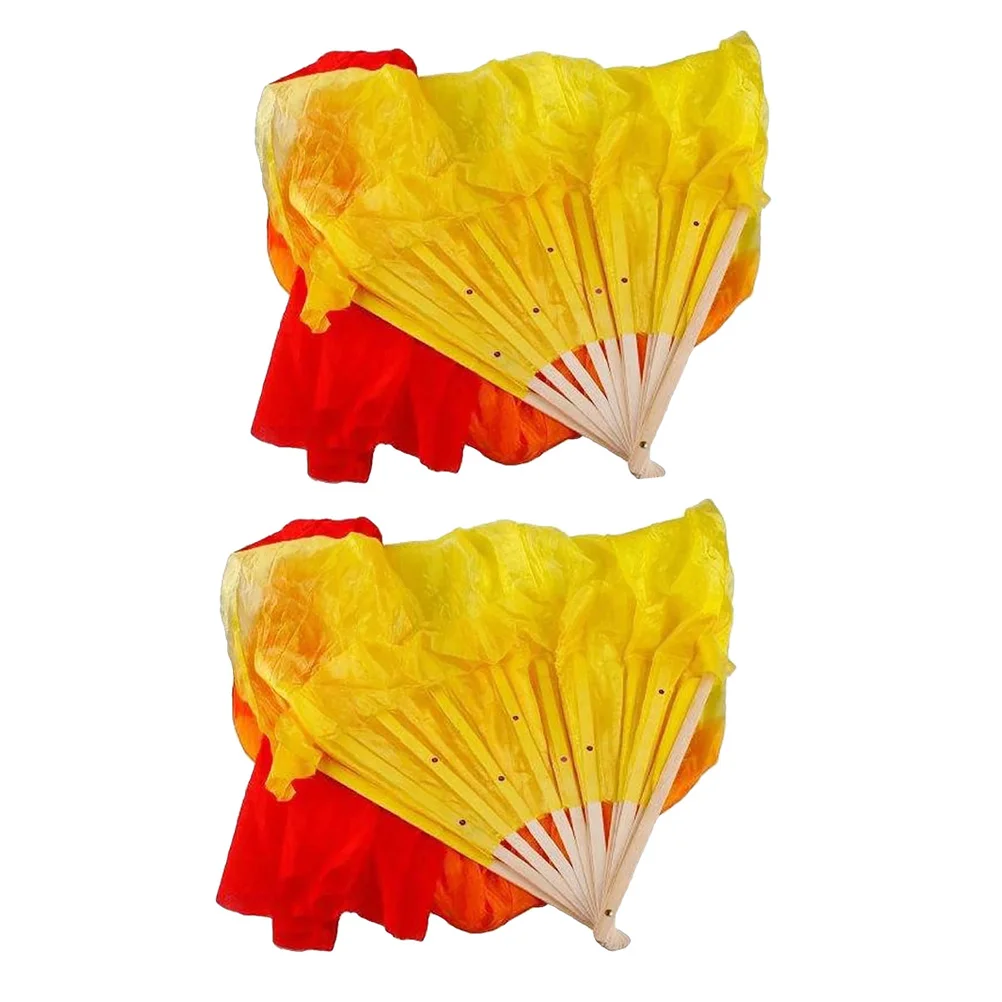 

2Pcs Long Veil Dance Fans Gradient Color Handheld Folding Fans for Belly Dancing Stage Festival Performance Handheld Fan Paper