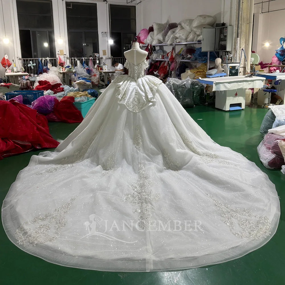 Romantic Scoop Customized Ball Gown Wedding Dress For Bride Corset Short Sleeves Crystals Value for Money White vestidos de novi