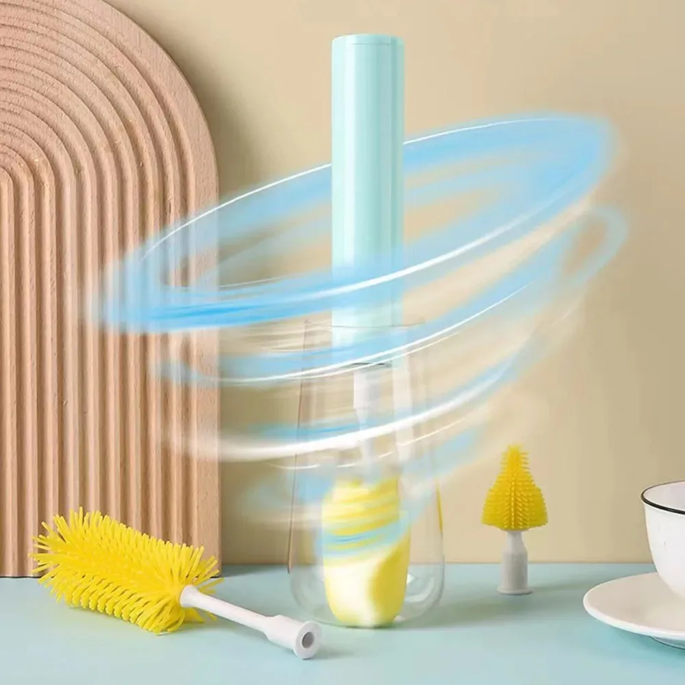 

Новый электрический набор кистей для бутылок соски, перезаряжаемая 360-градусная стеклянная щетка для чашек, силиконовая многофункциональная щетка для бутылок