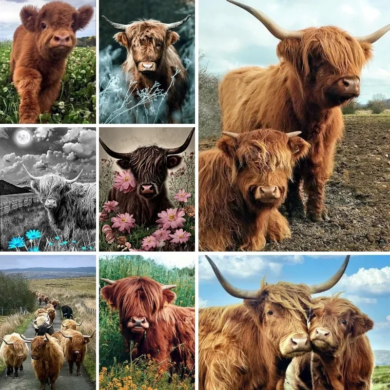 

Scottish Highland Cow Farm Landscape Diamond Painting Set Hobby Art 5D DIY Full Drill Square Round Mosaic Home Decoration