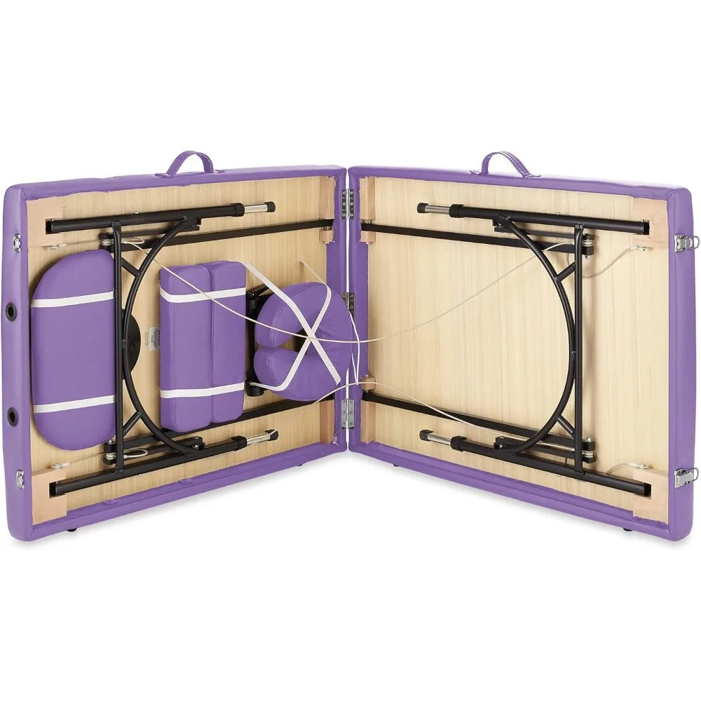 طاولة تدليك احترافية خفيفة الوزن ثنائية الطي مع أرجل من الألومنيوم - تتضمن مسند الرأس ومساند للذراع وحقيبة حمل