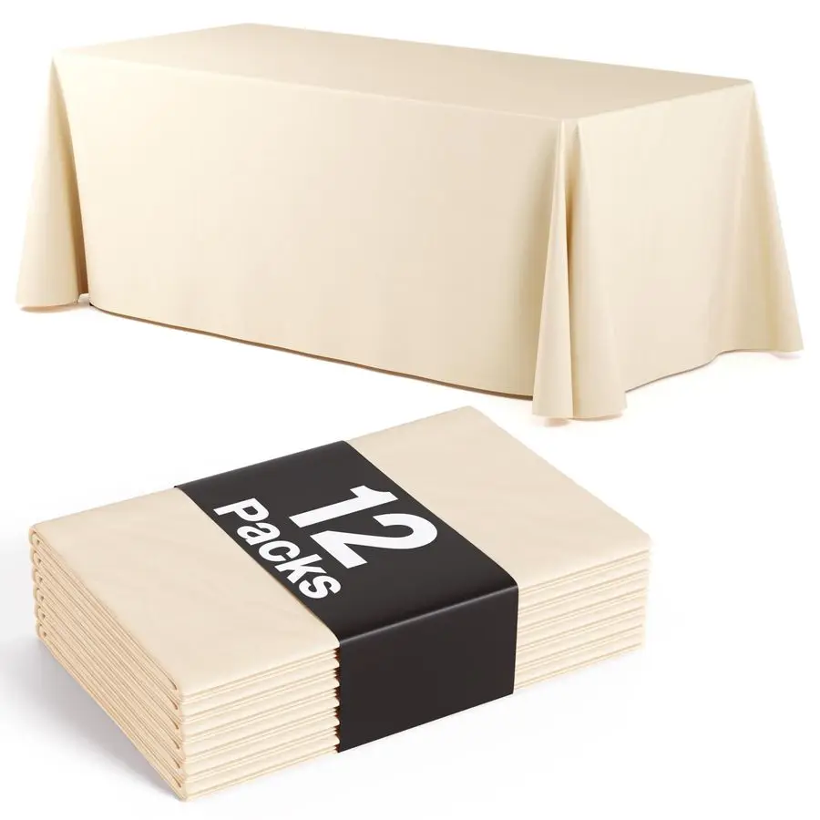 

12Pack Ivory Plastic Disposable Tablecloth Size 70 120 Inches Rectangle Table Cover for Parties, Picnics amp Formal Events
