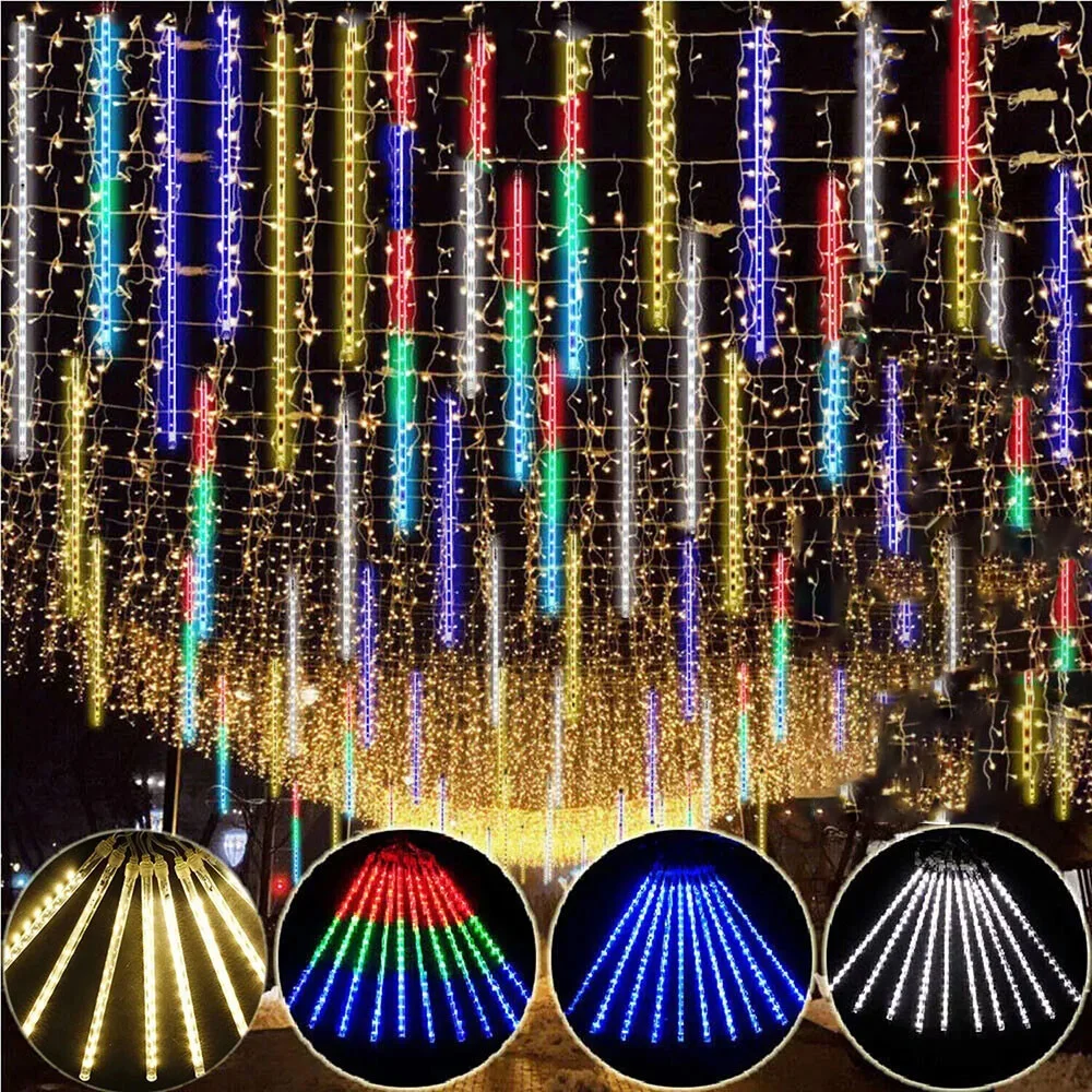 Battery Powered Party Decorations Street Light Meteor Shower Rain LED Fairy String Lights Wedding Christmas 2025 Ramadan Decor