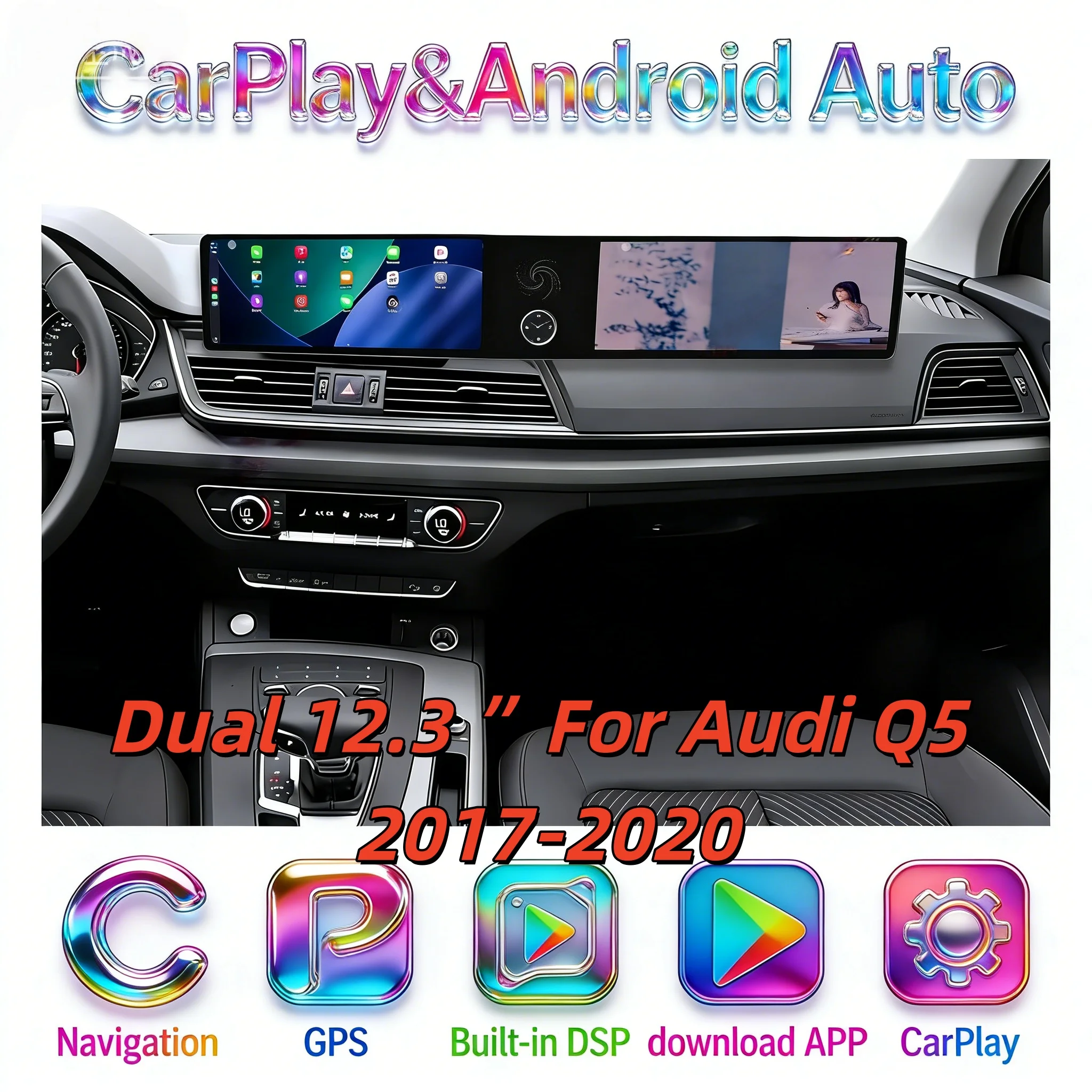 

Dual 12.3 Inch Multimedia Wireless CarPlay Player For Audi Q5 2017-2020 Android 13 Head Stereo Unit Touch Screen Bluetooth