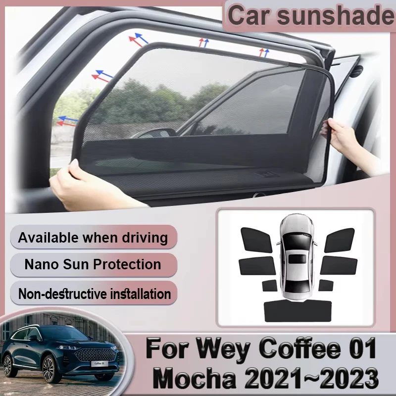 

Для Wey Mocha Coffee 01 2021 2022 2023, автомобильный сетчатый солнцезащитный козырек, магнитный солнцезащитный козырек для окна, аксессуары для занавесок для конфиденциальности