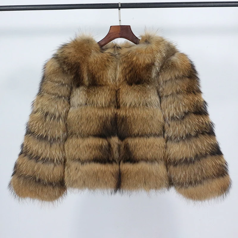 2023 Real Fox Fur Coat Winter Jacket Women Natural Fox Fur Raccoon Outerwear O-neck Thick Warm Luxury Female Plus Size