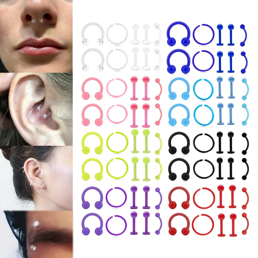 8pcs/Set Colorful Piercing Retainers For Sport Work Septum Retainer Nose Studs Flexible Lip Ear Nose Tongue Rings Nipplering