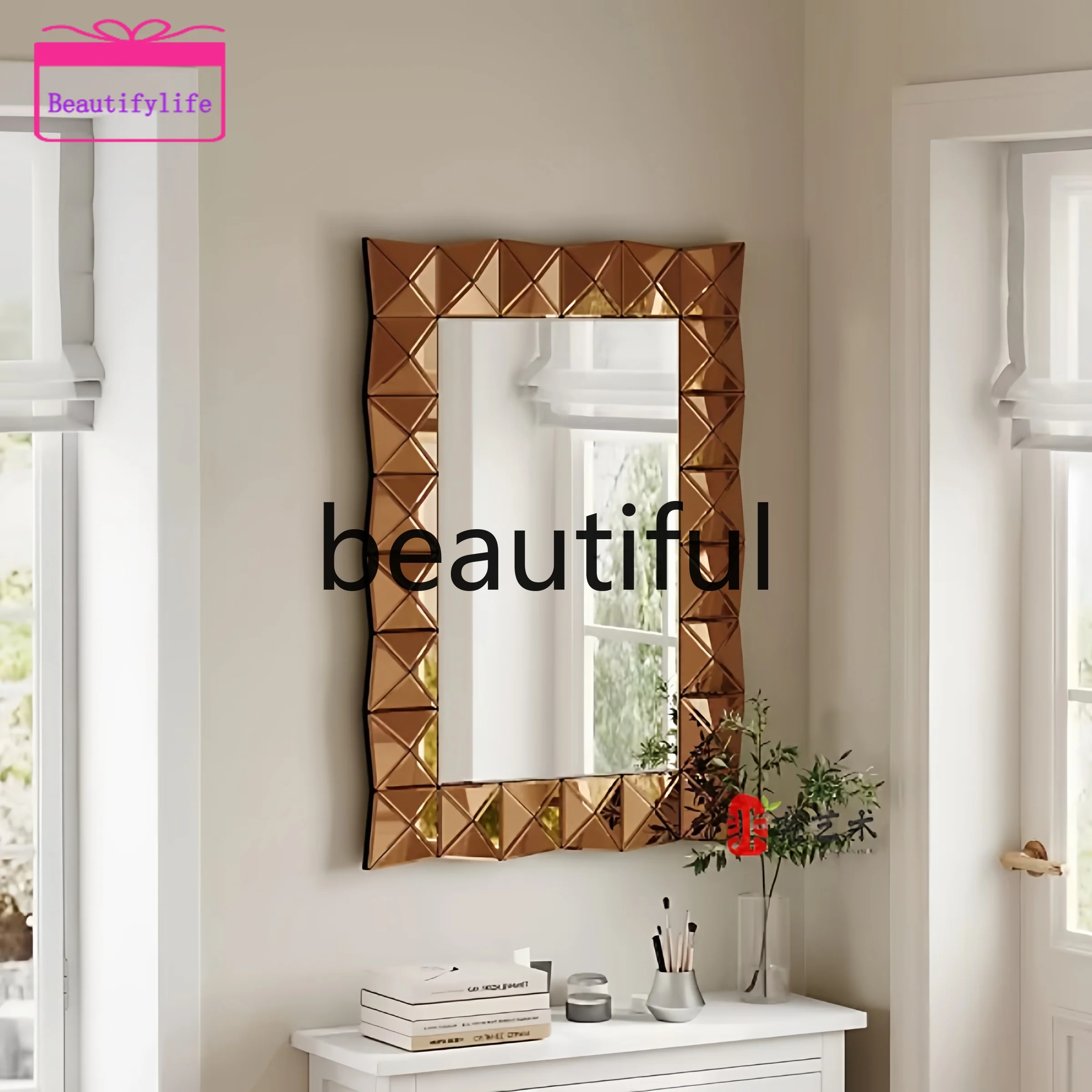 

YL American retro entrance decorative mirror European light luxury wall-mounted desktop makeup dressing mirror