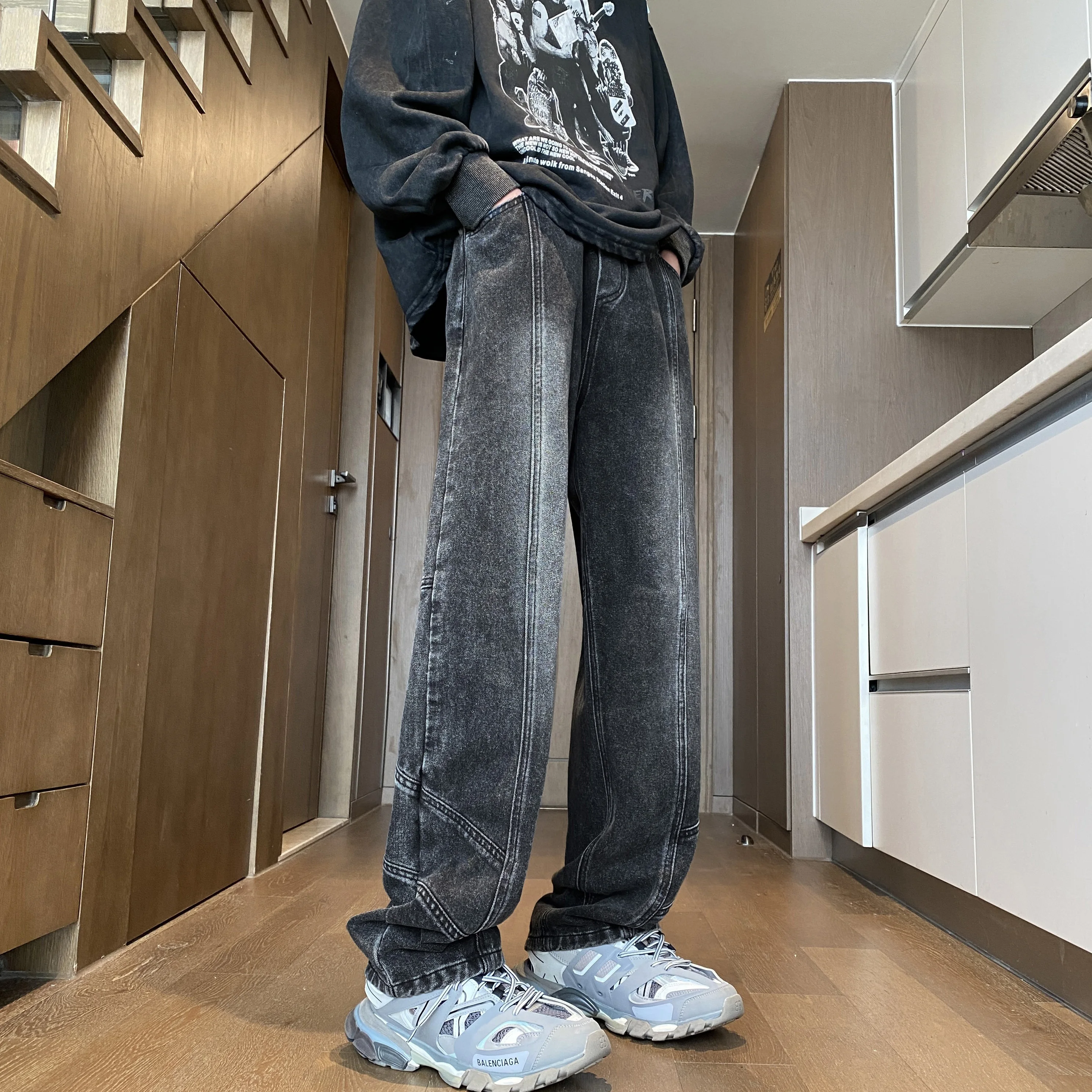 

Мужские джинсы в американском ретро-стиле, весенние, в стиле High Street, свободные, прямые, широкие брюки, модные, брендовые, молодежные, износостойкие.