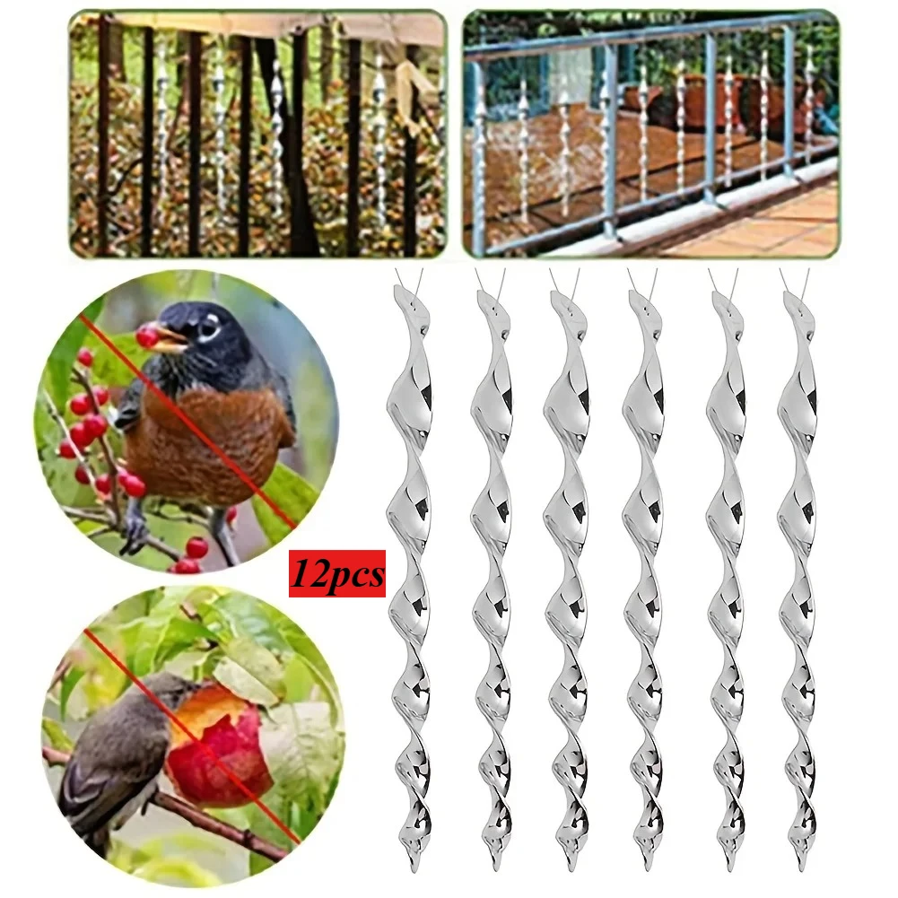 12Pcs Creative Bird Deterrent Sticks Reflective Strips Bird Repellent Sticks, Spiral Wind Spinner Bird Repeller Suitable For Cou
