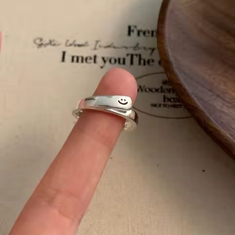 New Cute Double Layered Staggered Smile Face Rings for Women Fashion Jewelry Aesthetic Silver Color Open Finger Ring Decoration