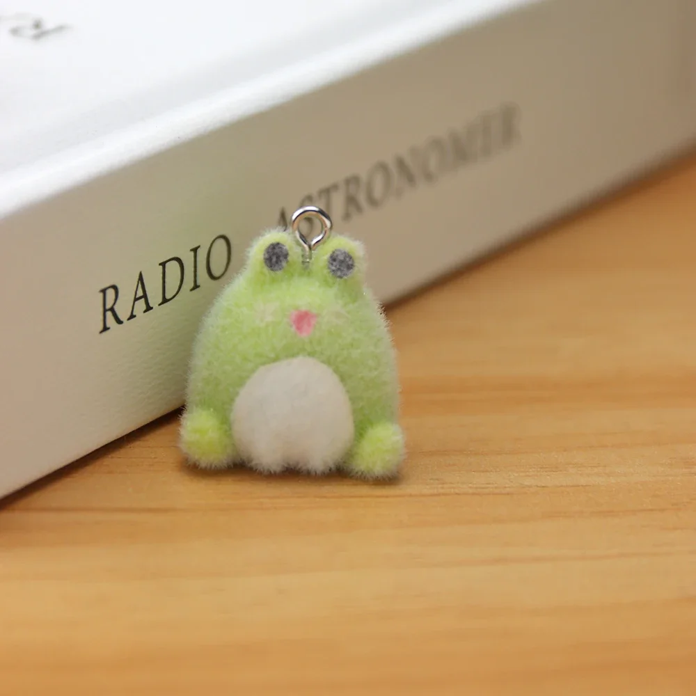 20Pcs 3D Cute Cartoon Flocking Frog Charms Mini Plush Animal Frog Resin Pendant For Bag Keychain Earring DIY Crafts Jewelry Make