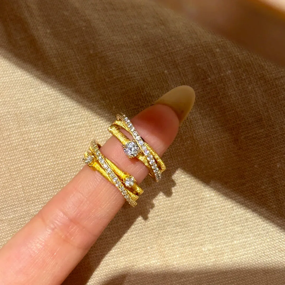 Joyería Vintage italiana, anillos cruzados de tres capas de Color dorado con incrustaciones de circón, accesorios ajustables para dedos abiertos para mujer