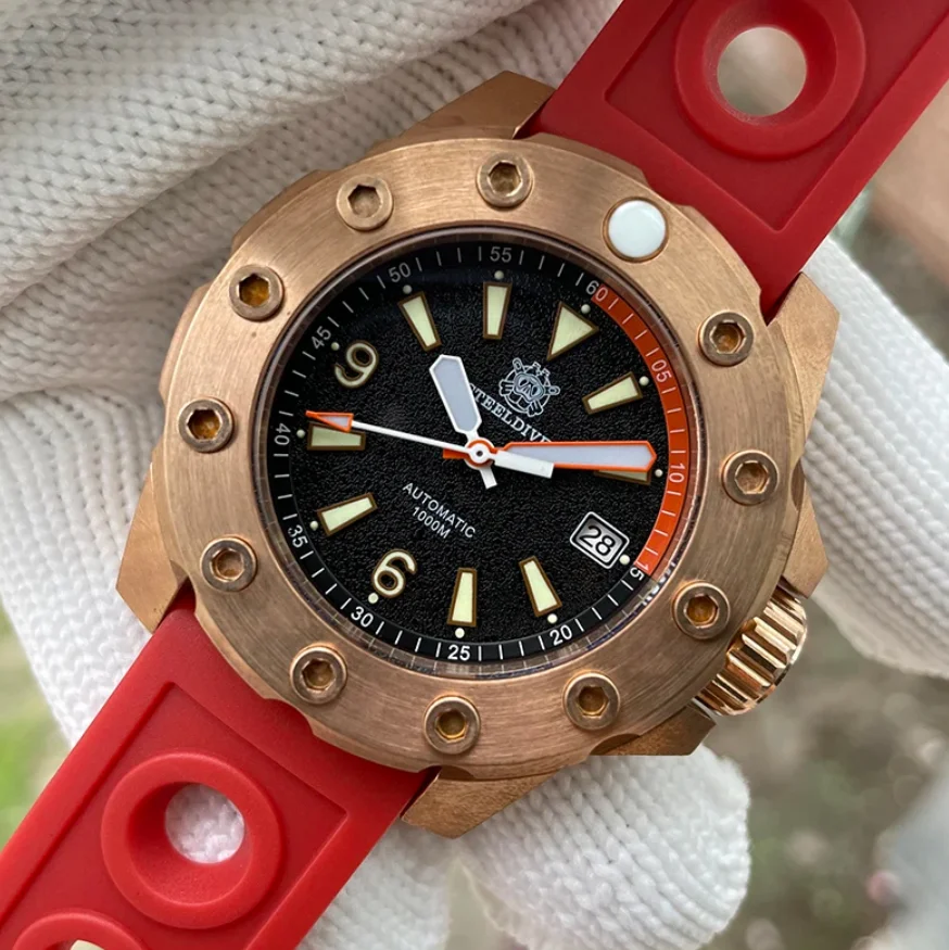 STEELDIVE Men Automatic Watch 4.5mm Bronze Mechanical Wristwatch Diver 1000m Waterproof BGW-9 Luminous Sapphire Mirror NH35