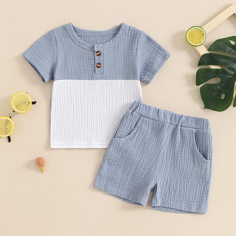 Baby Boy Summer Outfits Henley Shirt Soft Pocket Short Sleeve Tops & Shorts Sets Infant 3 6 12 18 Months 2T Clothes