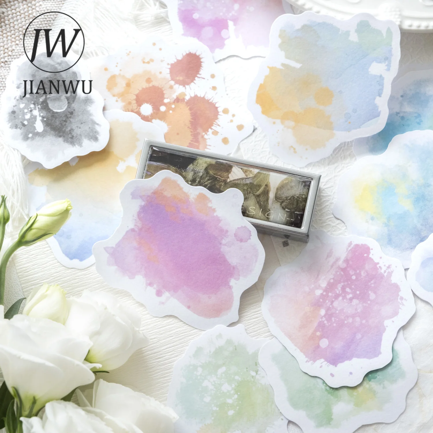 JIANWU Flowing Colors Series Vintage Watercolor Smudge Material Collage Sticker Creative DIY Journal Scrapbooking Stationery