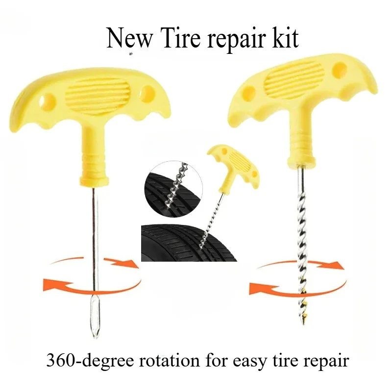 ZFOUEK Car Tire Repair Tool With Rubber Strips Tire Repair Needle Valve Core Tools Steel Spiral Needles Puncture Tire Repair KiT