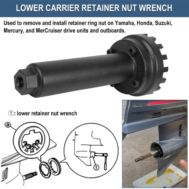 Lower Carrier Retainer Retaining Ring Nut Wrench Tool Kit Fit Yamaha Honda Suzuki Mercury MerCruiser Drive Units & Outboards