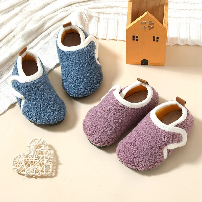 

Child Cotton Slippers Solid Warm Kid Winter Home Shoe Boy Girl Plush Floor Shoe Indoor Soft Sole Anti-slip Cotton Shoe Gril Shoe