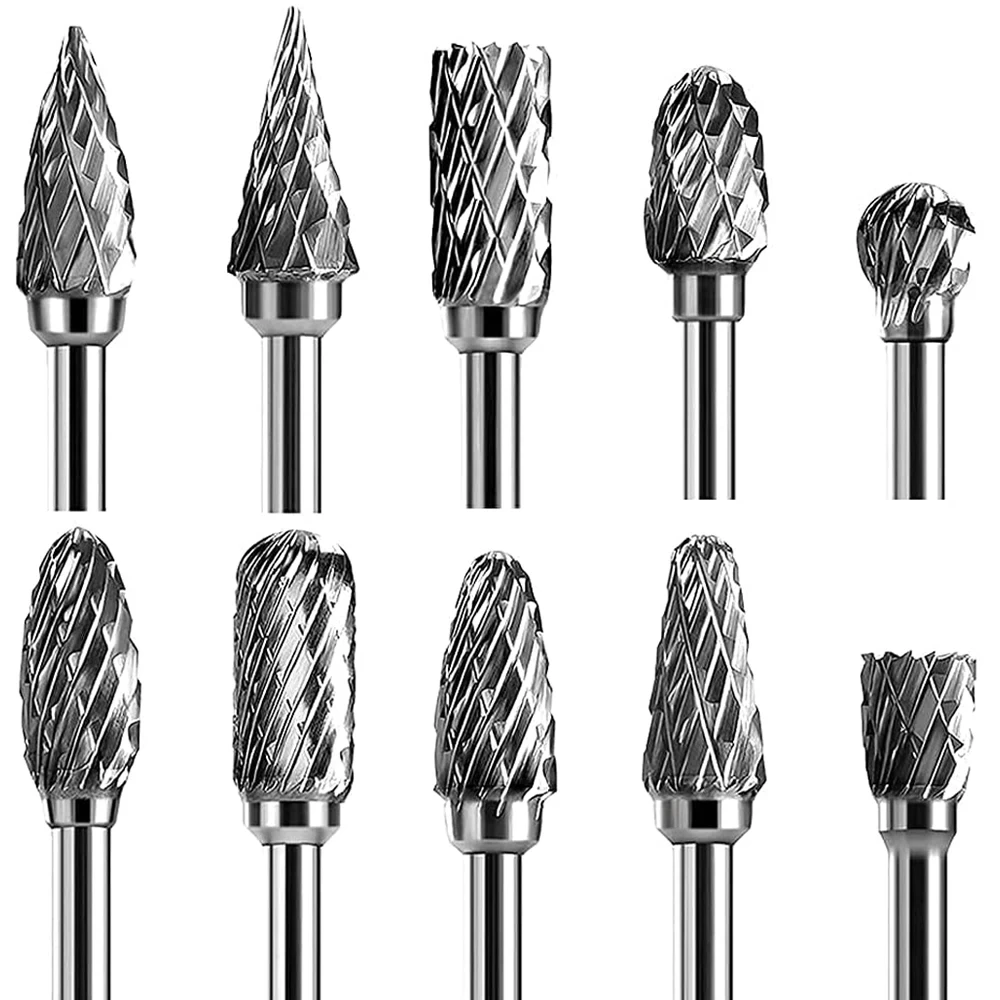 10PCS Hard Alloy Rotary File 3*6 Double Grain Tungsten Steel Grind Head Electric Grind Mold Woodwork Grinding File Tool Set