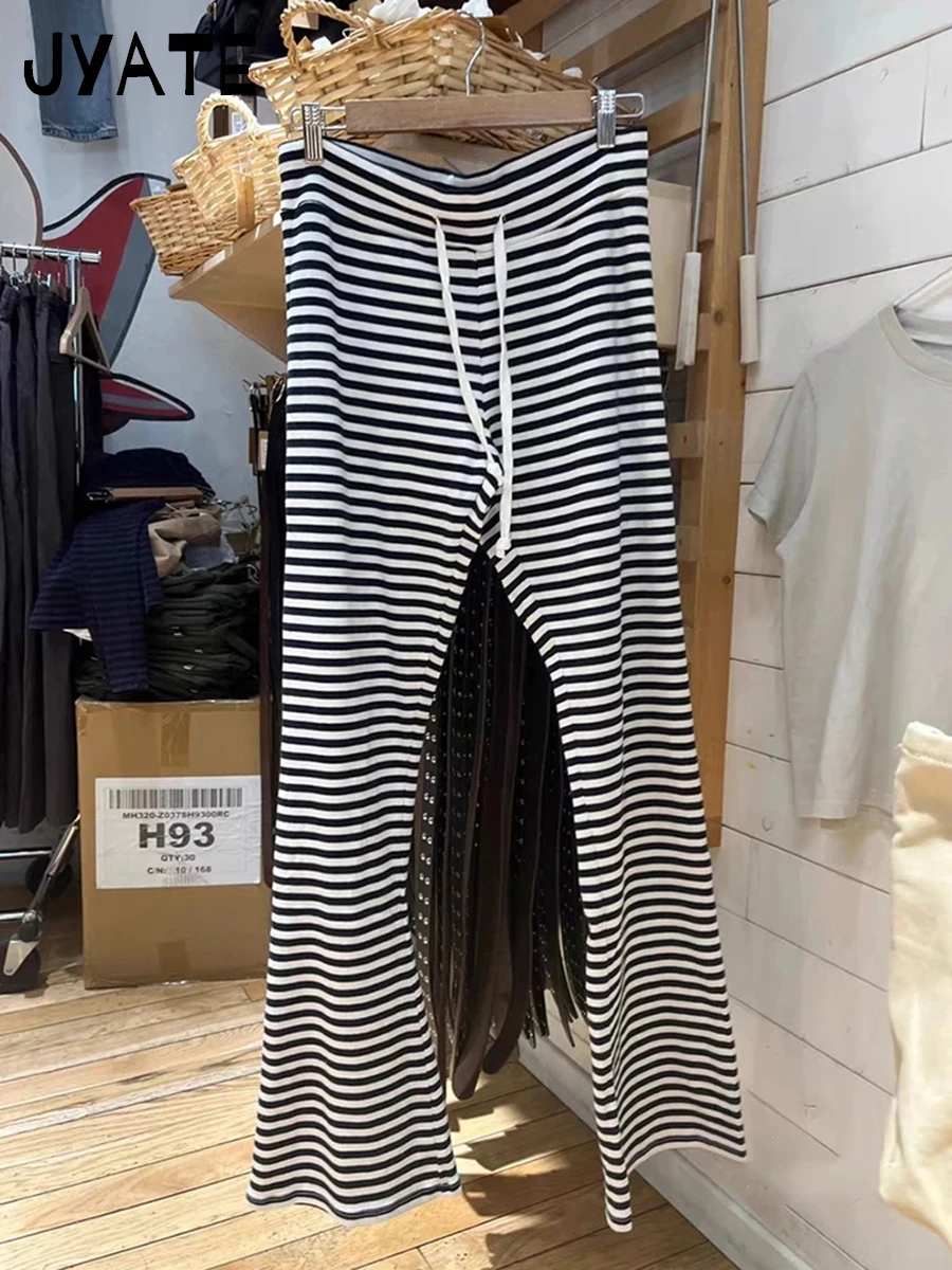 

Vintage Classic Striped Drawstring Wide Leg Pants Women Cotton Soft High Waist Casual Sweatpant Harajuku Chic Sweet Trousers Y2K