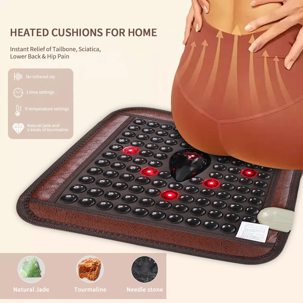 Infrared Photon Heating Tourmaline Jade Cushion Jade Massage Mat Square Cushion 45x45cm Acupoint Massage Relieves Pain