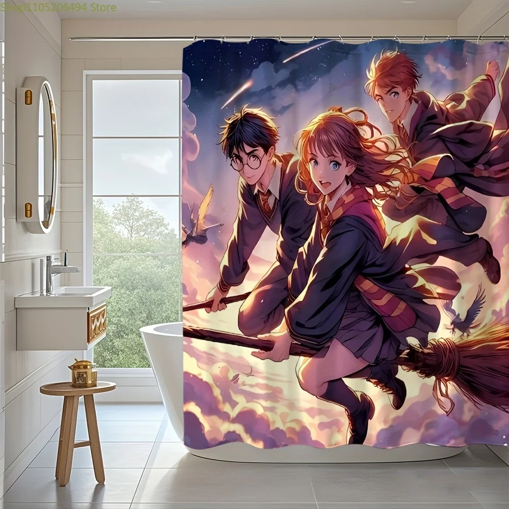 

1 шт. занавеска для душа с изображением Гарри Поттера, тематическая занавеска для душа в стиле аниме, 180,09x180,09 см, полиэстеровая ткань, можно стирать в машине, Featuri