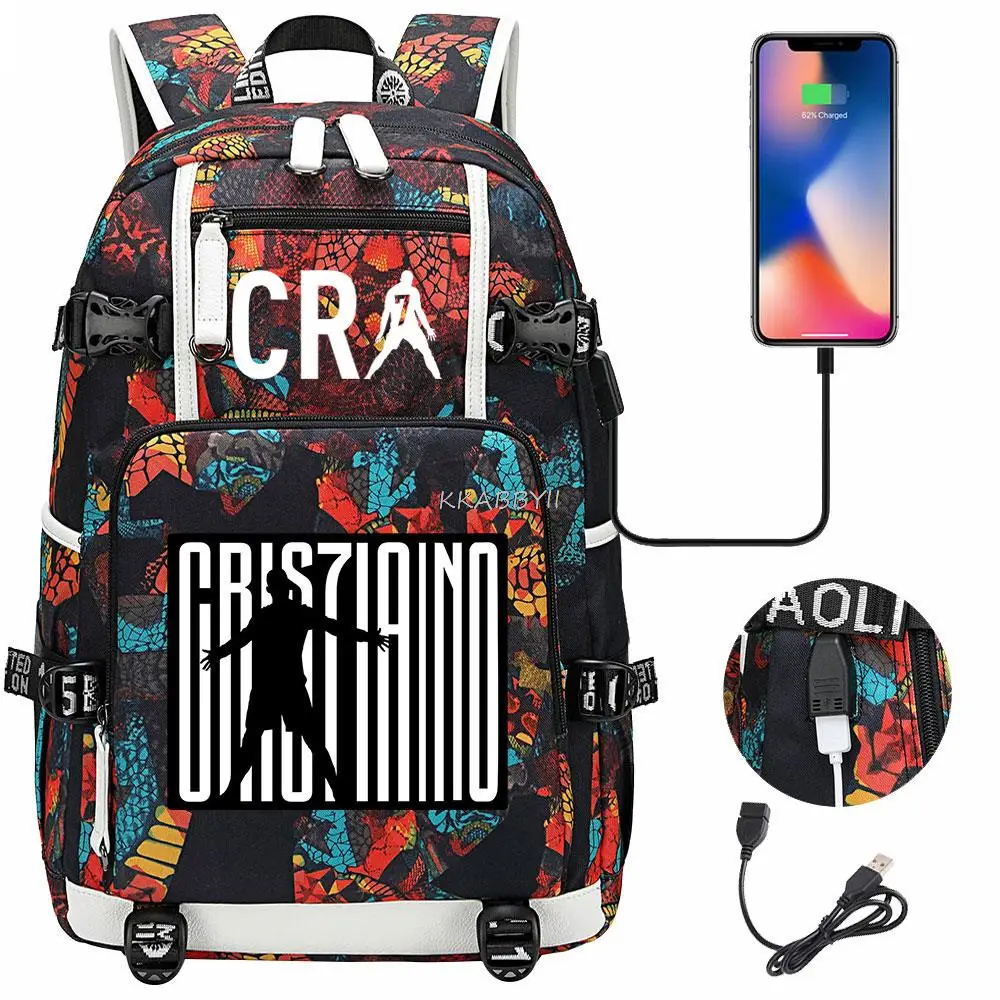 

CR7 Laptop Backpack USB Charging Computer SchoolBag Business Bag Waterproof Rucksack College Daypack Mochilas
