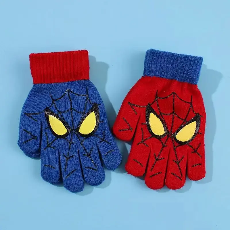 Diseny Spiderman Winter Children\'s Warm Gloves Marvel Anime Cartoon Knitted Gloves Cute Decoration Kids Christmas Gifts 5-10Y