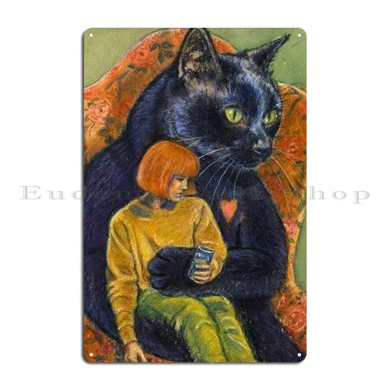 Black Cat Good Luck Cats Feline Lovers Cat Heart With Girl Metal Plaque Character Living Room Plaques Painting Tin Sign Poster