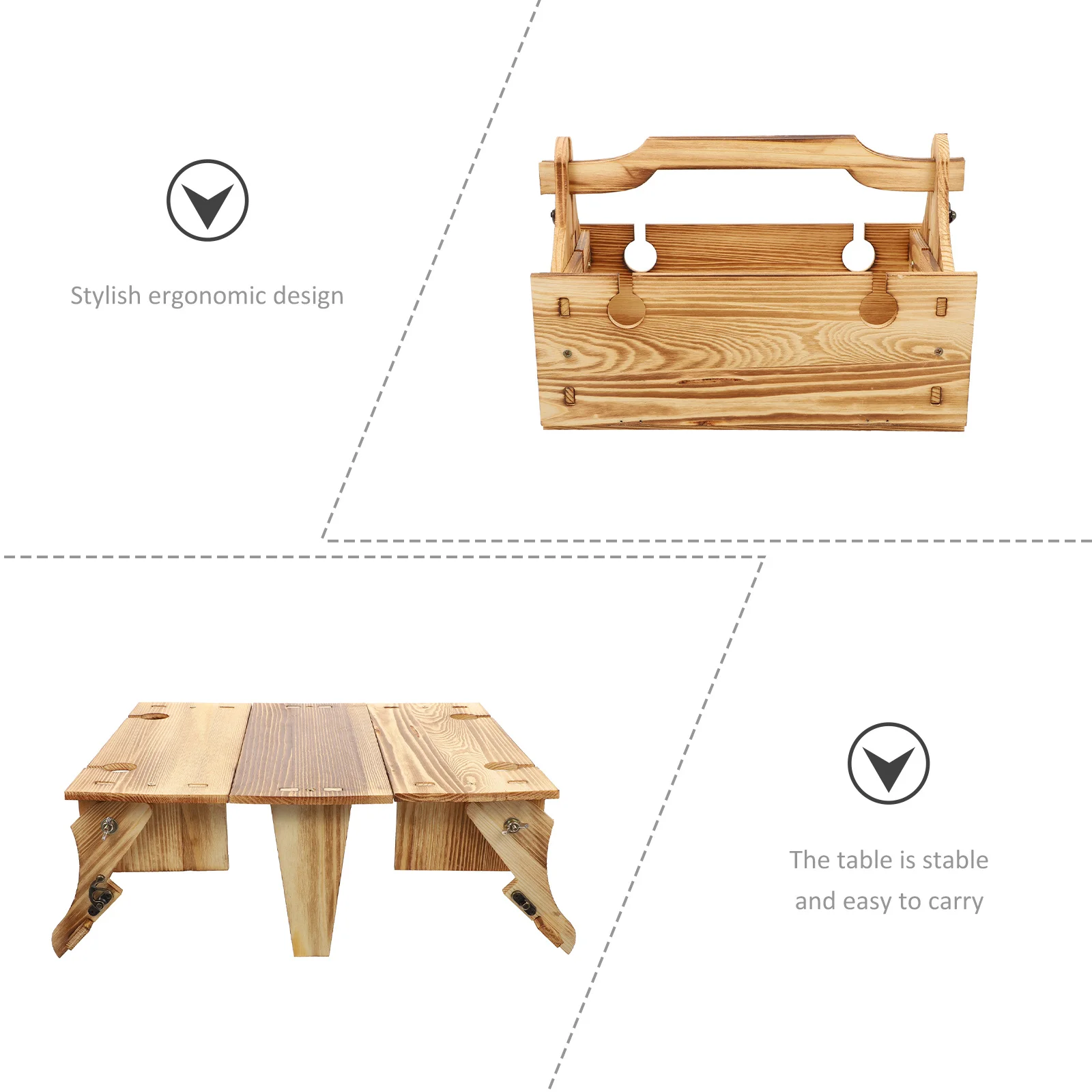 

Folding Picnic Basket Table 2-in-1 Portable Wooden Folding Picnic Table for Outdoor Camping Travel Use with Storage Basket