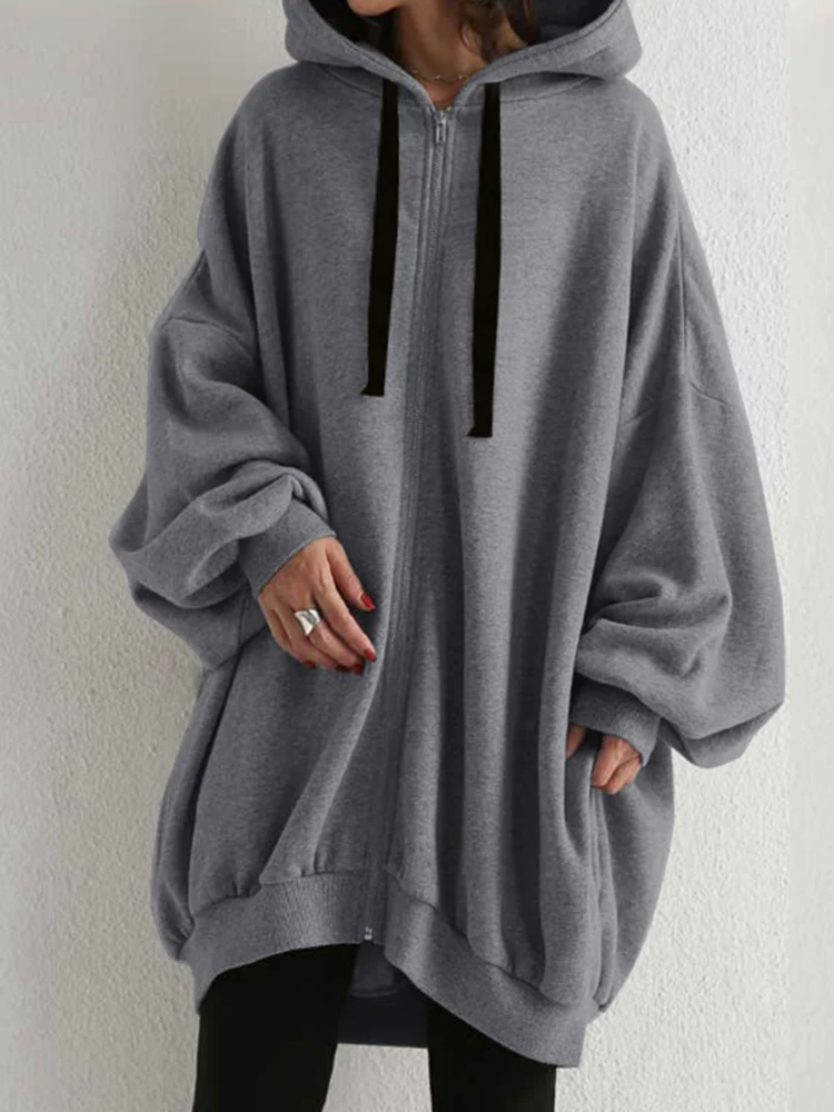 ZANZEA Long Sleeve Korean Style Sweatshirts Hooded Oversize Street Fashion Loose Casual Hoodies Autumn Drawstring Women Outwears