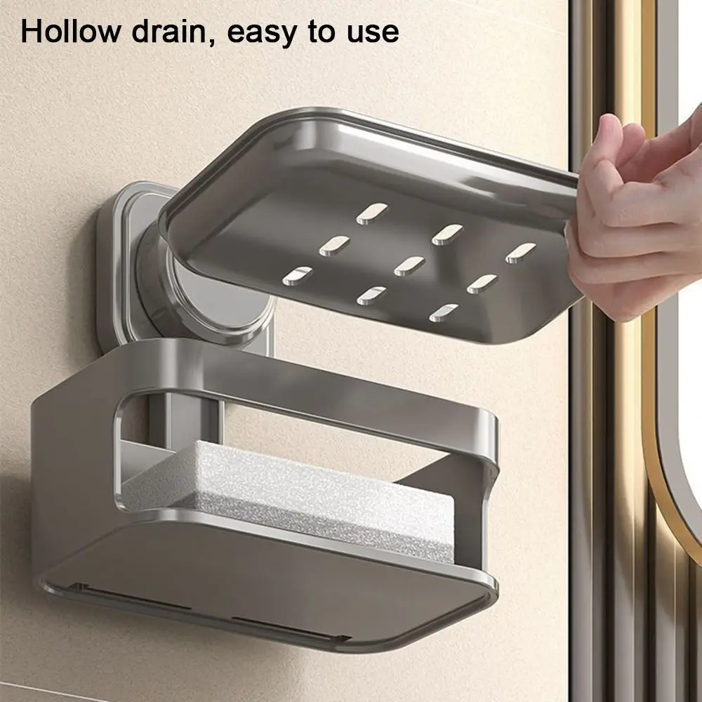 Double Layer Suction Cup Soap Box Wall Mounted Self Draining Soap Sponge Holder Removable Perforation-free Soap Drain Rack