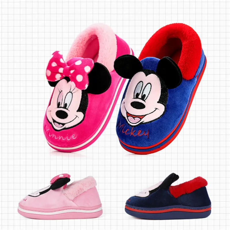 Disney Minnie Mickey mouse Flats With Plush Platform Sneakers Slip on Designer Kids Warm Shoes Baby Boys Girls Shoes Child