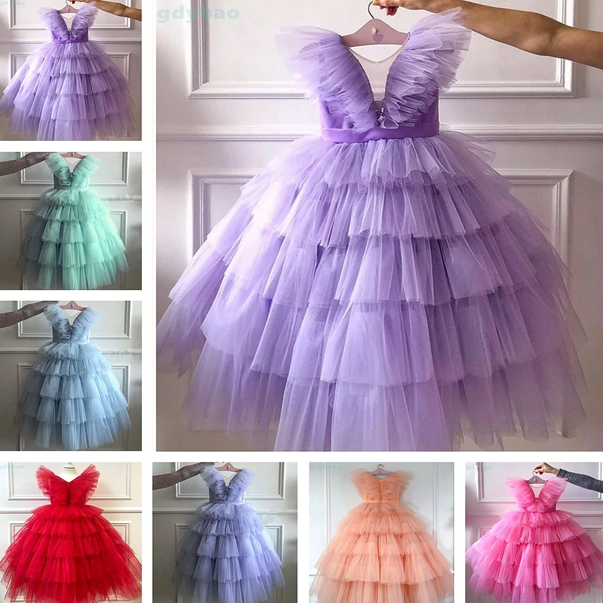 

Layered Tulle Flower Girl Dress Baby Tutu Dresses Princess Party Baby Dress First Birthday Gowns Photo Shoot Custom Made