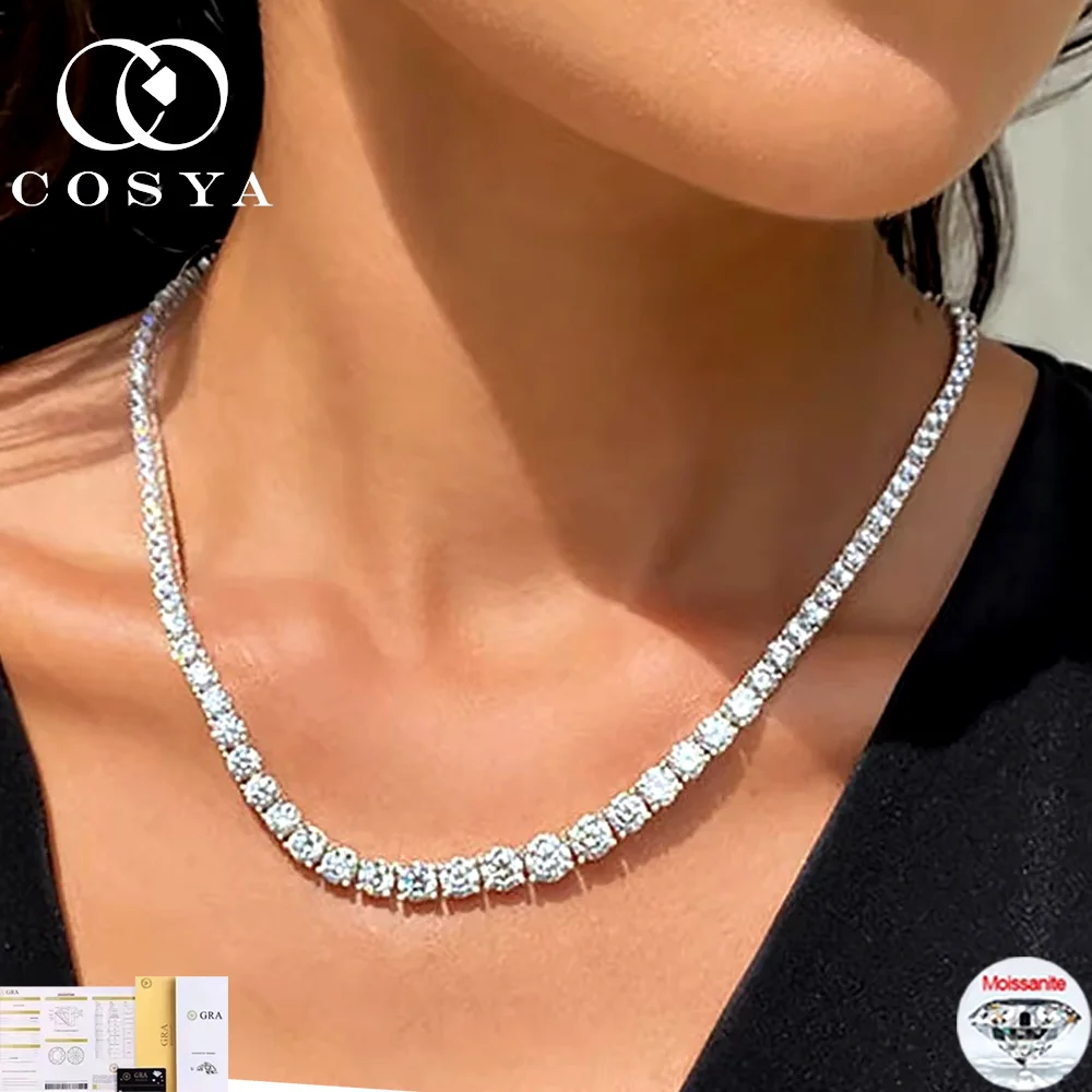 

COSYA Full Real Moissanite Tennis Necklace 100% S925 Silver D Color Lab Diamond NeckChain For Women Men Party Fine Jewelry