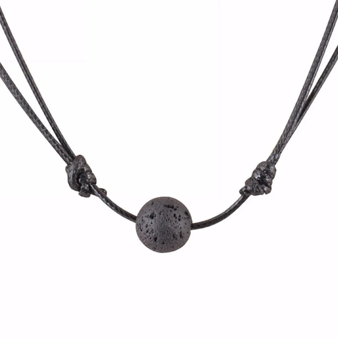 Charm 2024 New Black Lava Stone Necklaces Essential Oil Diffuser Rock Beads Pendant  For Men Women Chokers Jewelry Gift