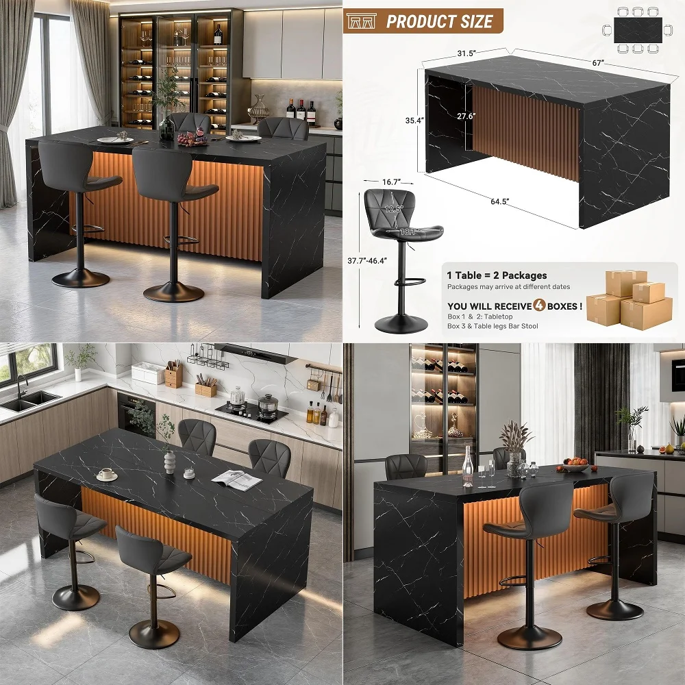 

Kitchen Island Table Set with 4 Bar Stools, Faux Marble Top Island Table, Counter Height Dining Table Set for Kitchen amp Dinin