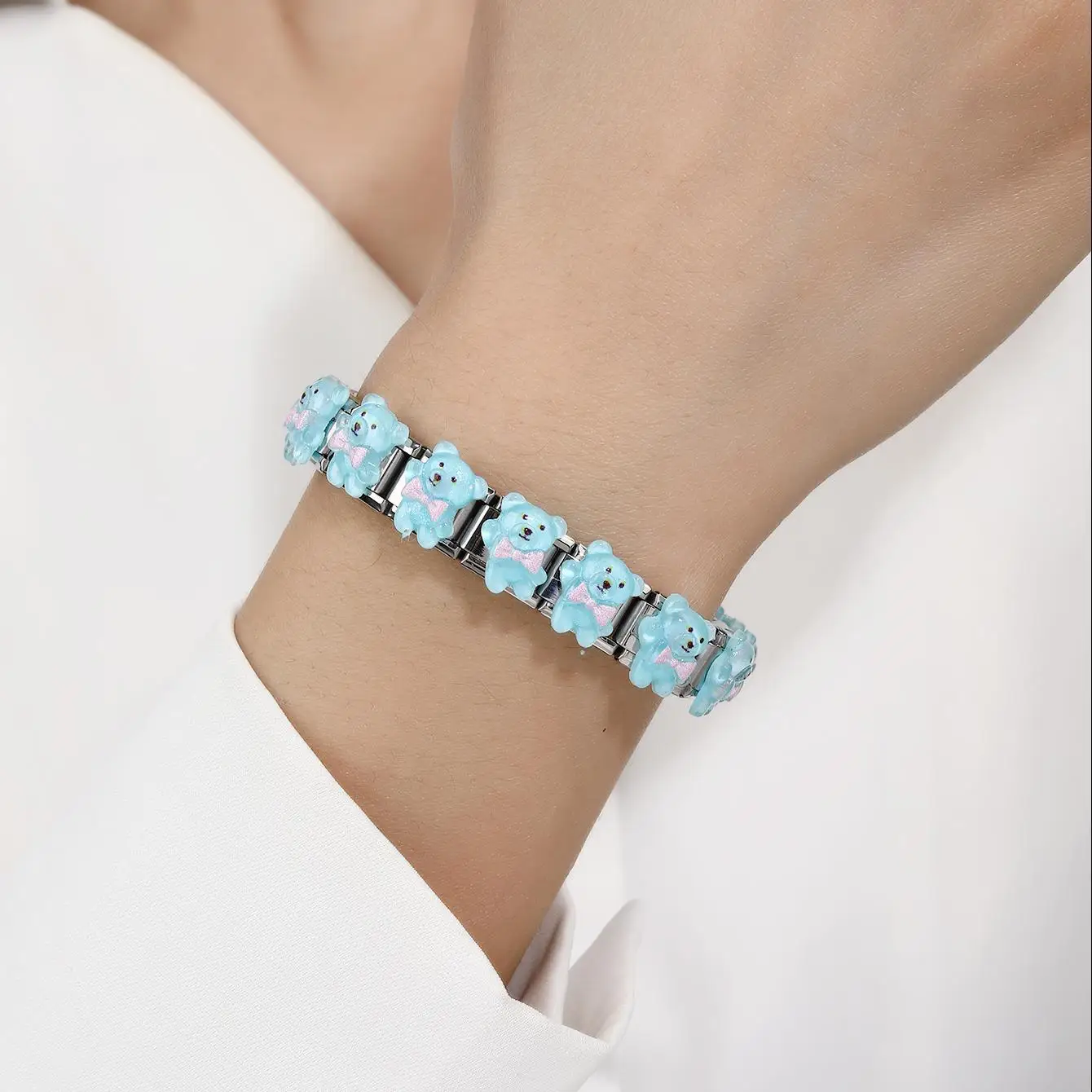 

Yellow Star Pink Blue Black Colors Bear Italian Charm 9mm Module Elastic Stainless Steel Bracelets for Woman Men Party Bith Gift