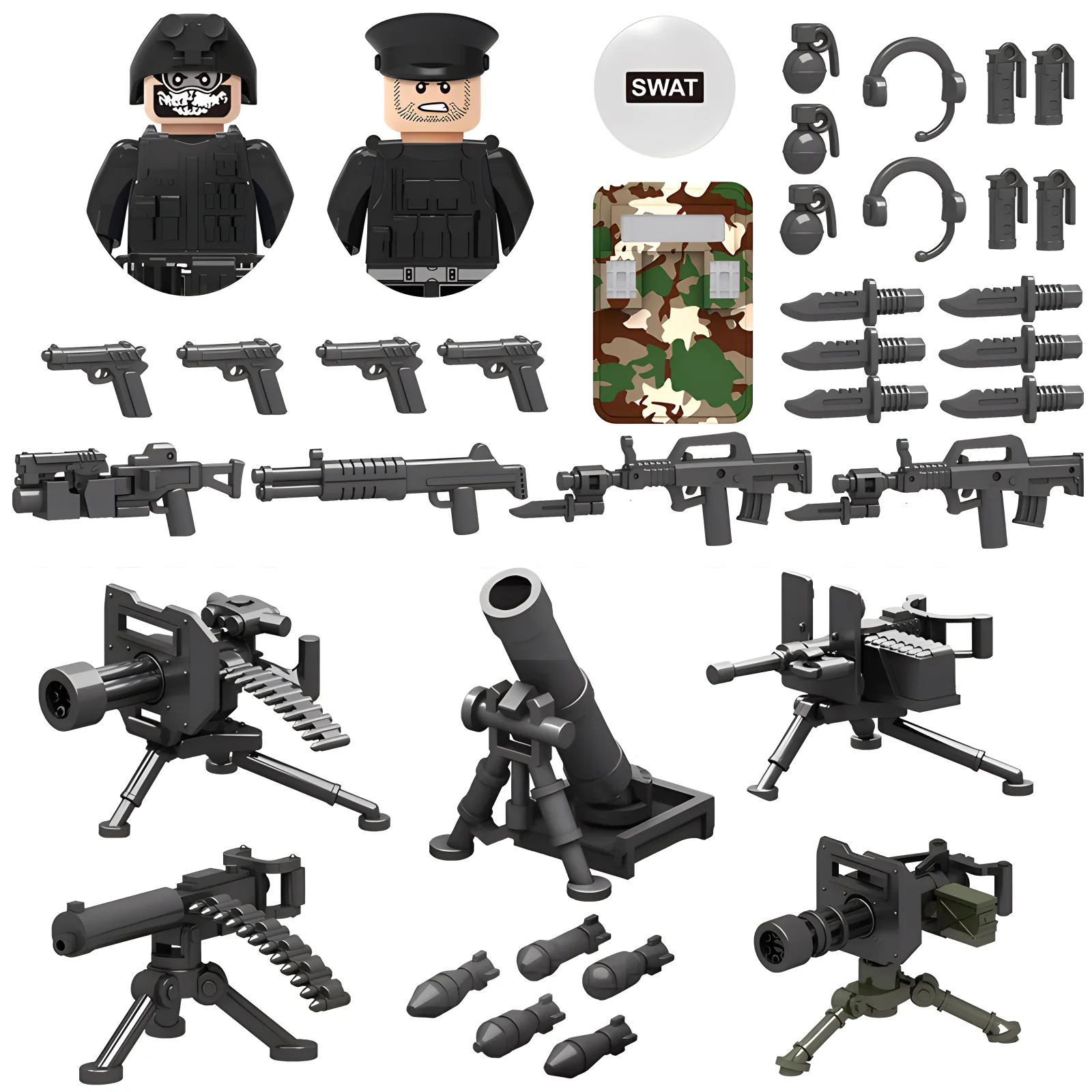 25/50/100/200Pcs WW2 Army Military Weapons Special Forces Soldiers Gangster SWAT Guns Building Blocks Figure Model Brick Toy