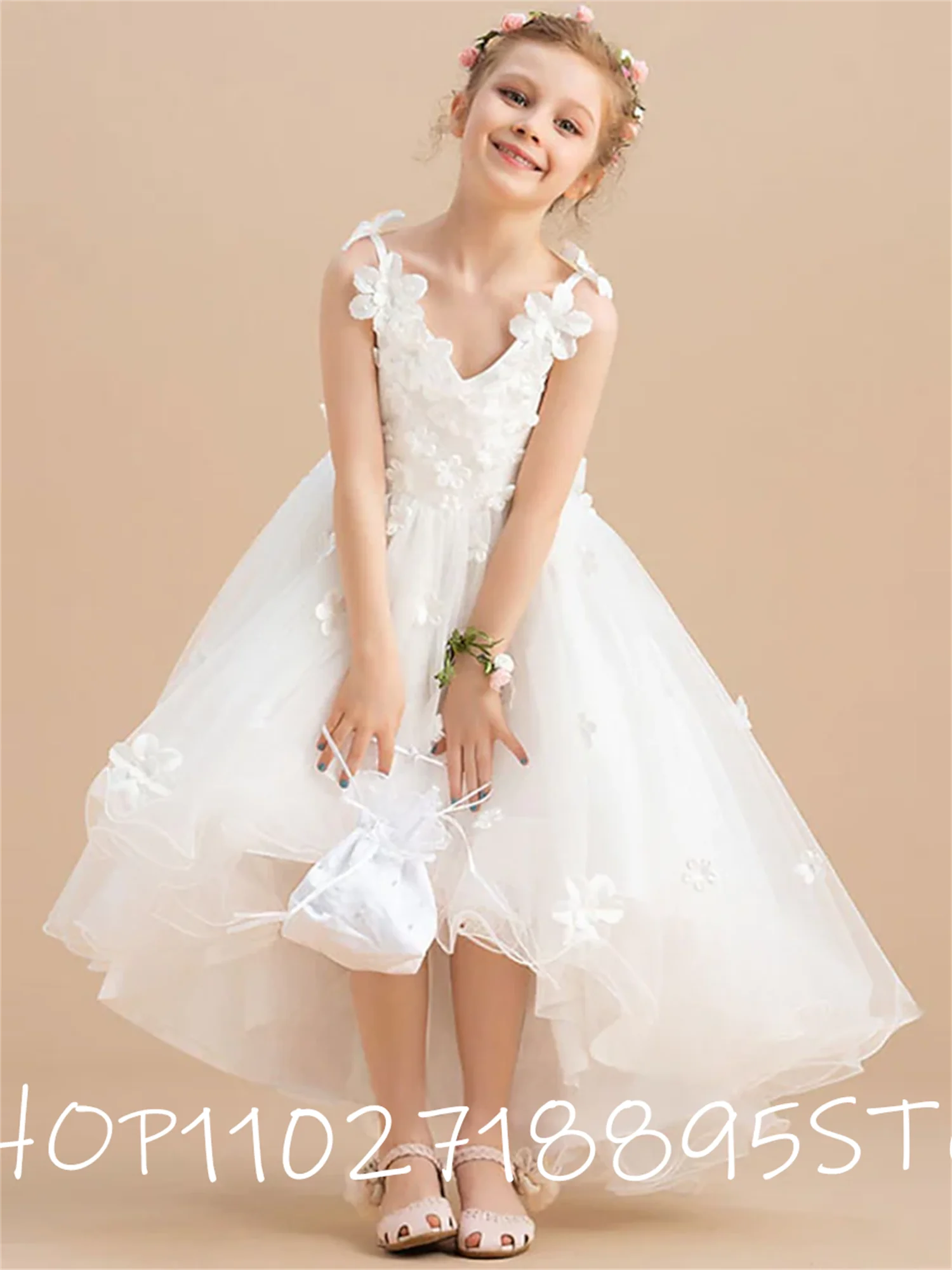 2022 Glitter Sequins Flower Girl Dress Princess Bow Dress Girl Sleeves Girl Wedding Party Dress First Communion Dress