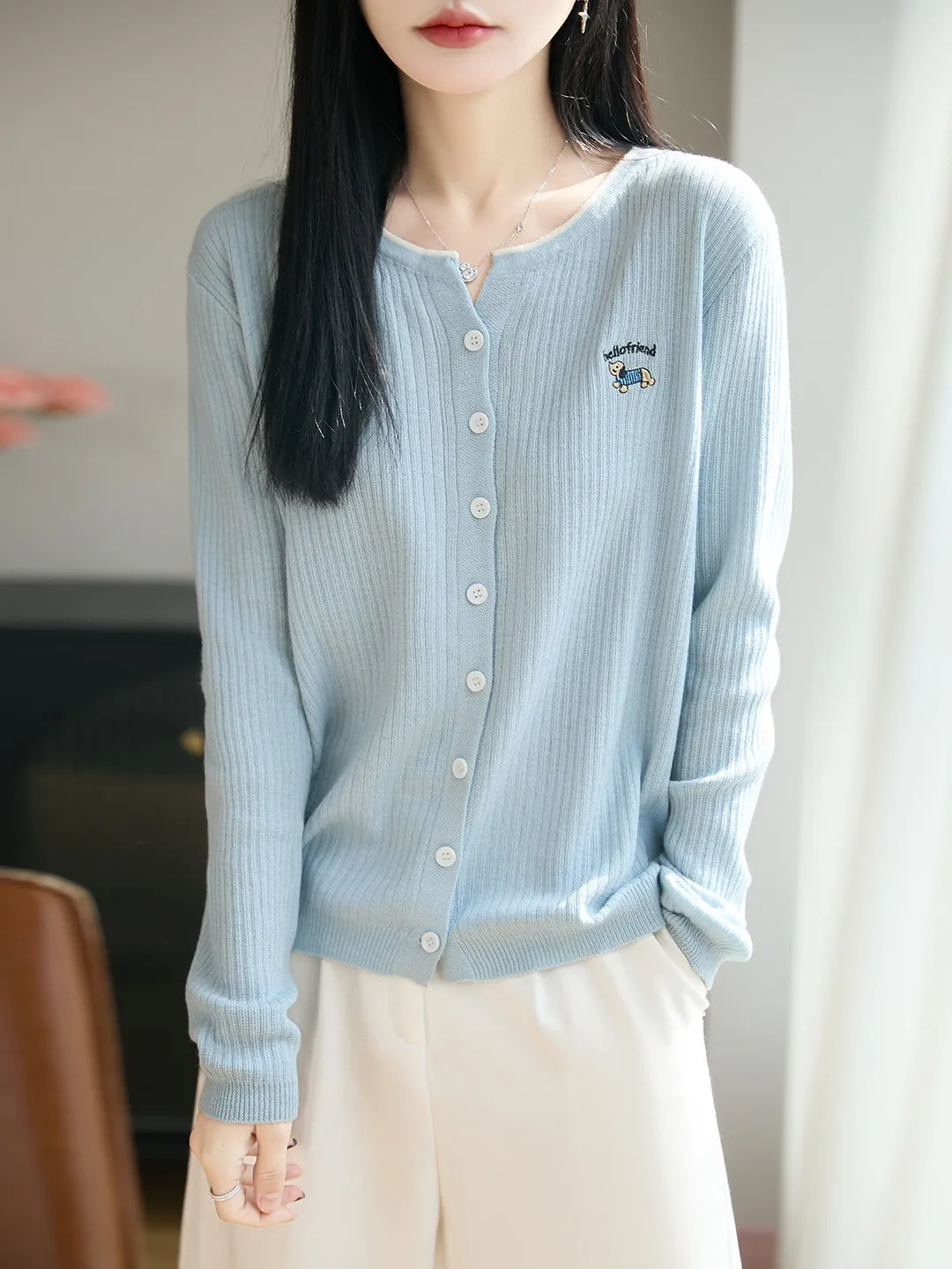 

Loose Women's Long Sleeve V-Neck Cardigan Knitted Sweater Casual Style Spring New Arrival Soft Fabric Breathable Short Coat