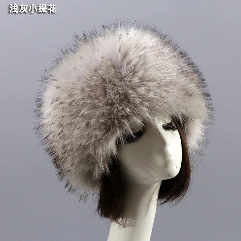 Faux Fox Fur Winter Plush Hat Fox Fur Flat Dome Hat Thickened Winter Northeast New Women's Warm Ear Protection Mongolian Hat