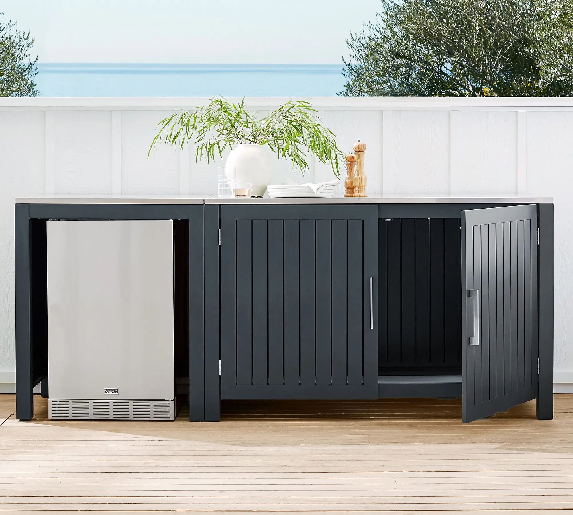 Aluminum Outdoor Metal Kitchen Convertible Refrigerator & Double Door Cabinets Lounge Garden Furniture